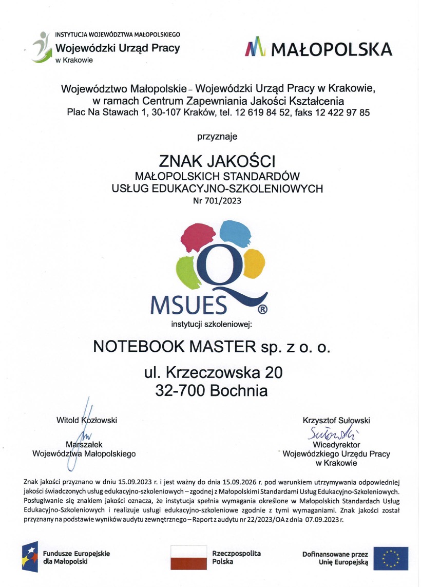 Certyfikat jakości MSUES 